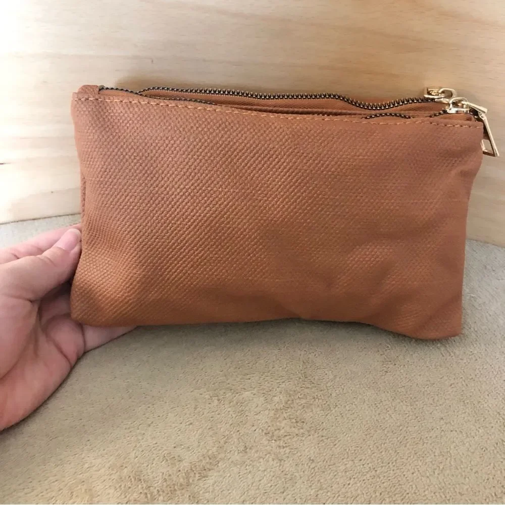 Kate Spade New York Pebbled Leather Crossbody Clutch Bag Warm Gingerbread